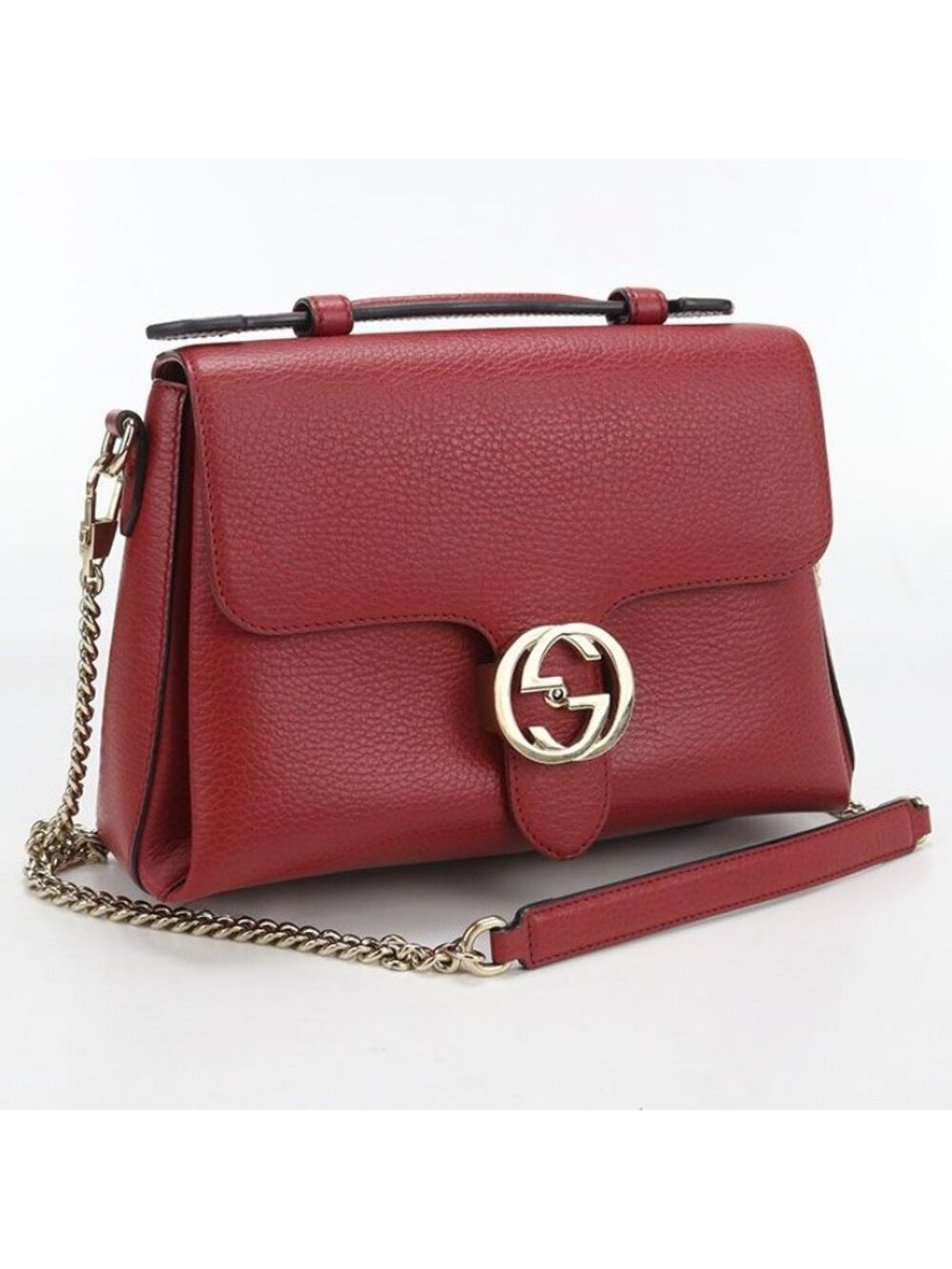 Gucci Chain Interlocking Crossbody Shoulder Bag Leather